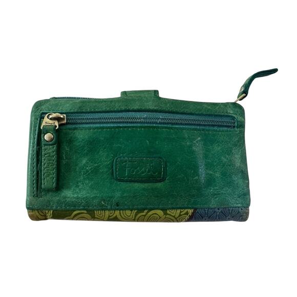 Vintage Womens Fossil Wallet Embroidered Leather Elephant FLAWS READ #5304 - Picture 6 of 15